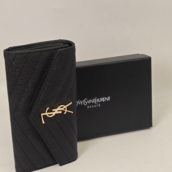 Yves Saint Laurent Quilted Black Clutch with Gold Accent - Picture 5 of 10